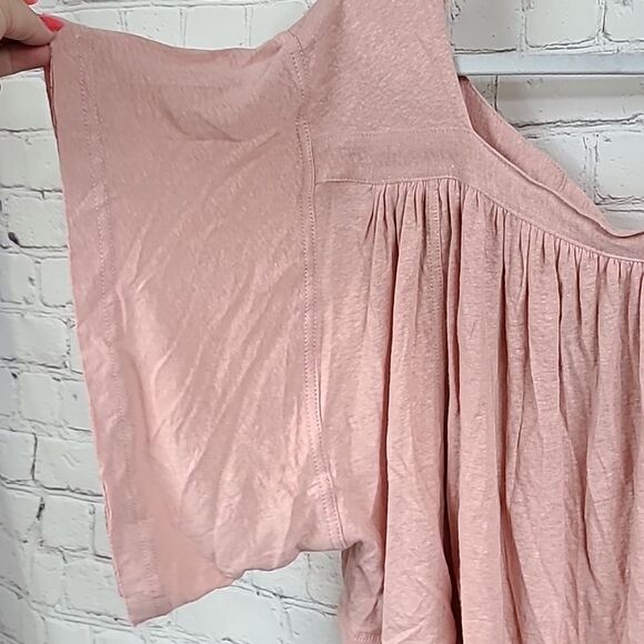 Free People NWT Pink Linen Oversized Tee Strawberry Crop Top Bow Tie Back Blouse - Picture 8 of 12